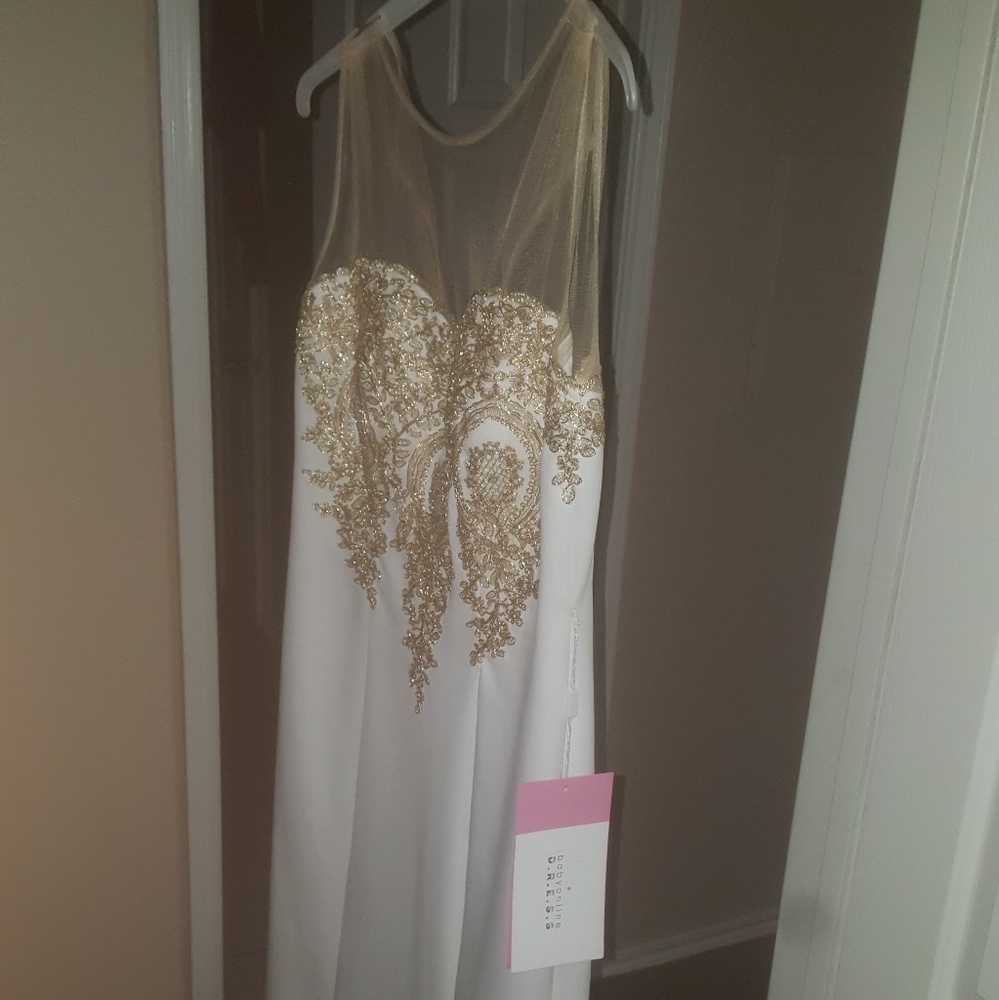 Gold and White lace Prom Dress